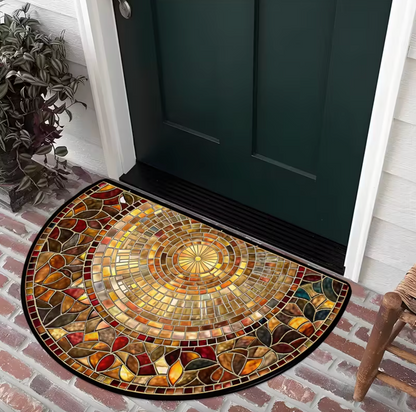 Half Round Mosaic Print Doormat in Amber and Gold, view 3