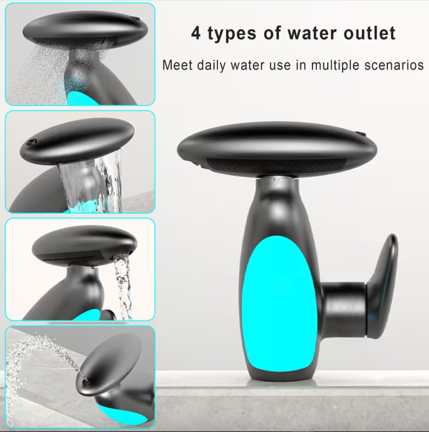 Pull Out Sink Faucet with Temperature Color Light, view 3