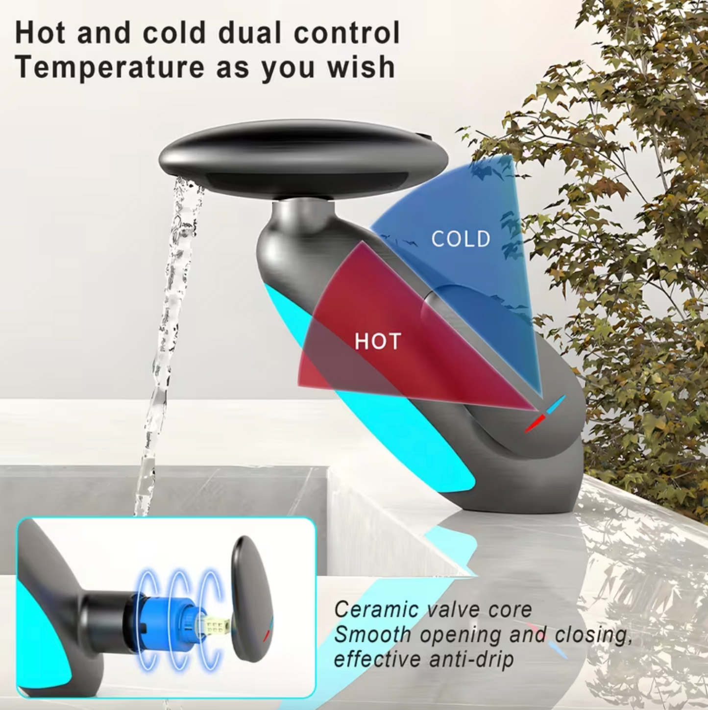 Pull Out Sink Faucet with Temperature Color Light, view 4