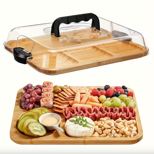 Bamboo Charcuterie Board with Lid and Handle, 6 Sections