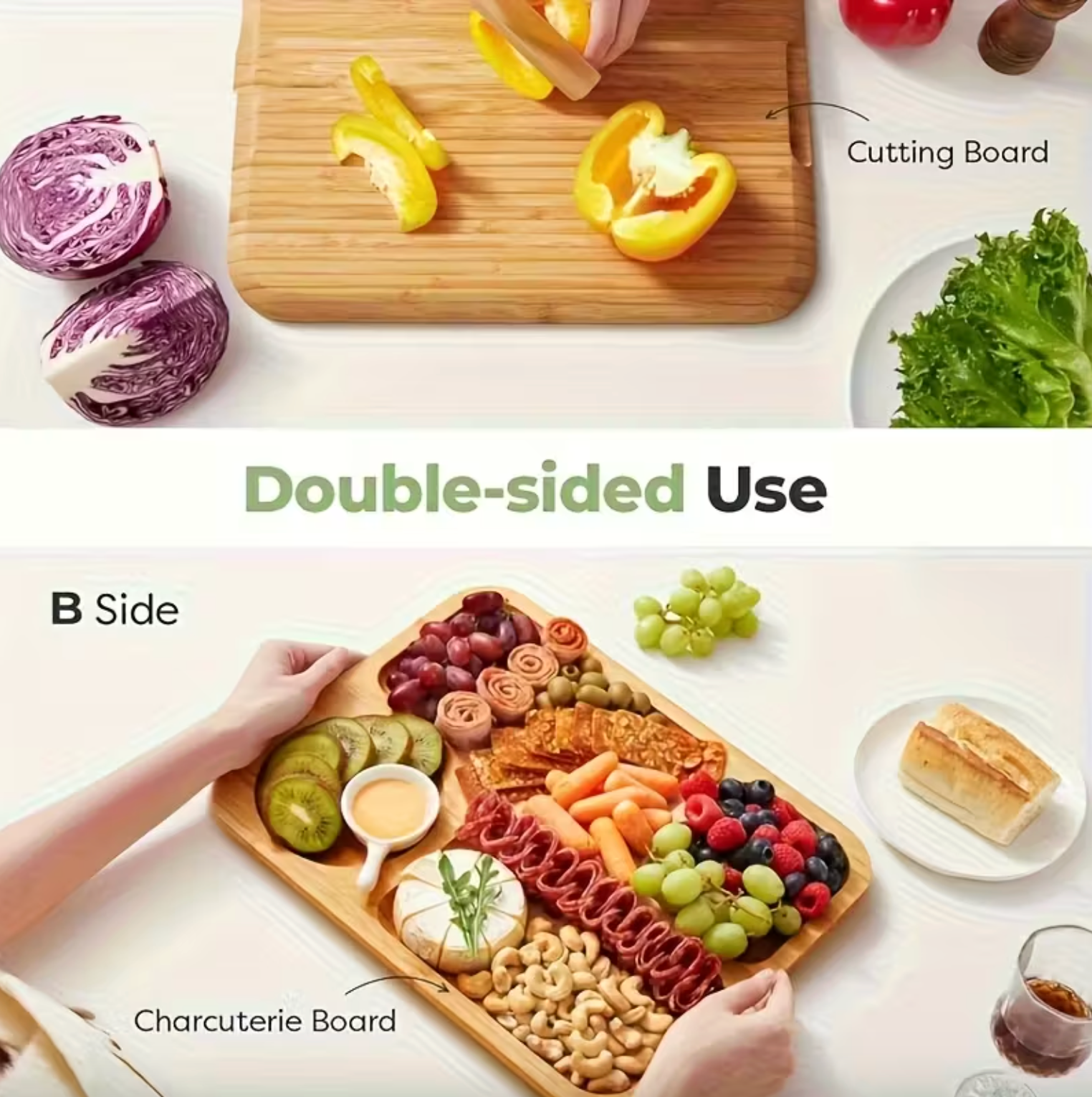 Bamboo Charcuterie Board with Lid and Handle, 6 Sections, view 4