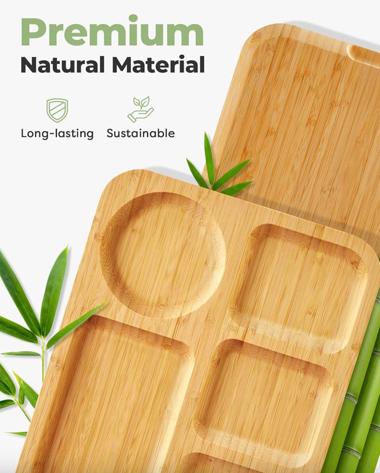 Bamboo Charcuterie Board with Lid and Handle, 6 Sections, view 5