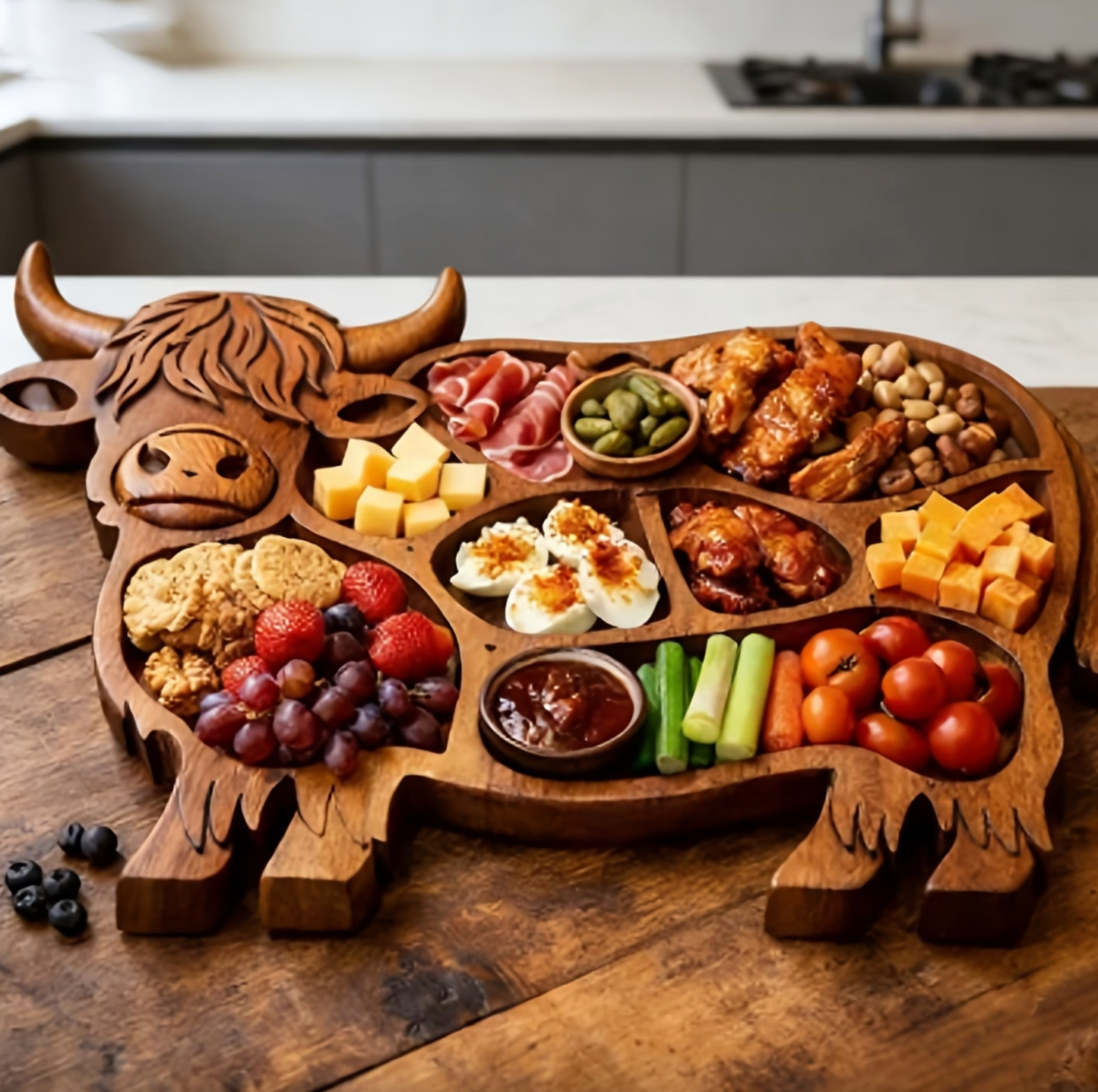 Carved Highland Cow Charcuterie Board in Solid Wood, view 6