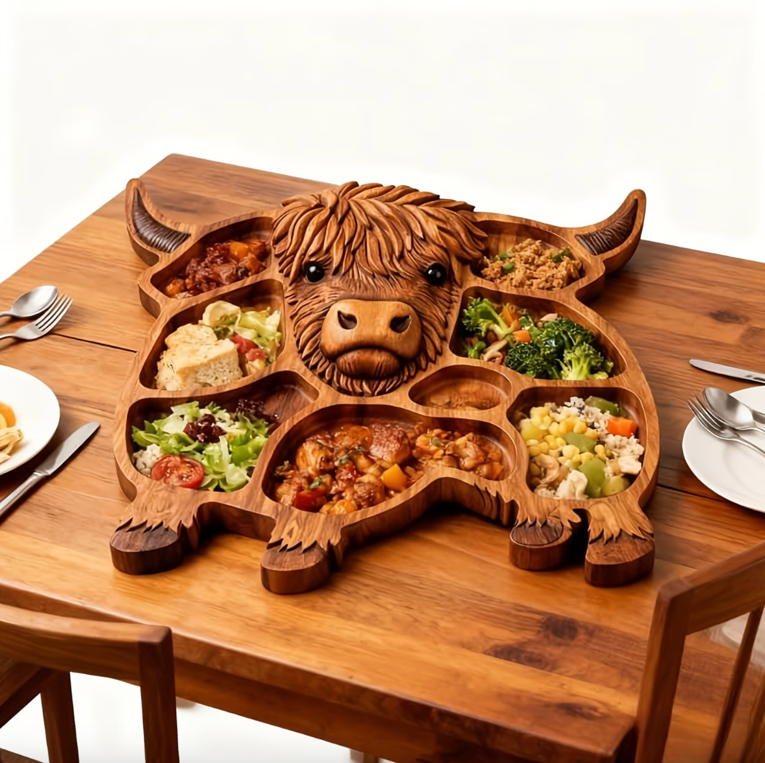 Carved Highland Cow Charcuterie Board in Solid Wood, view 5