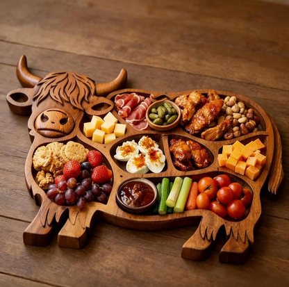 Carved Highland Cow Charcuterie Board in Solid Wood
