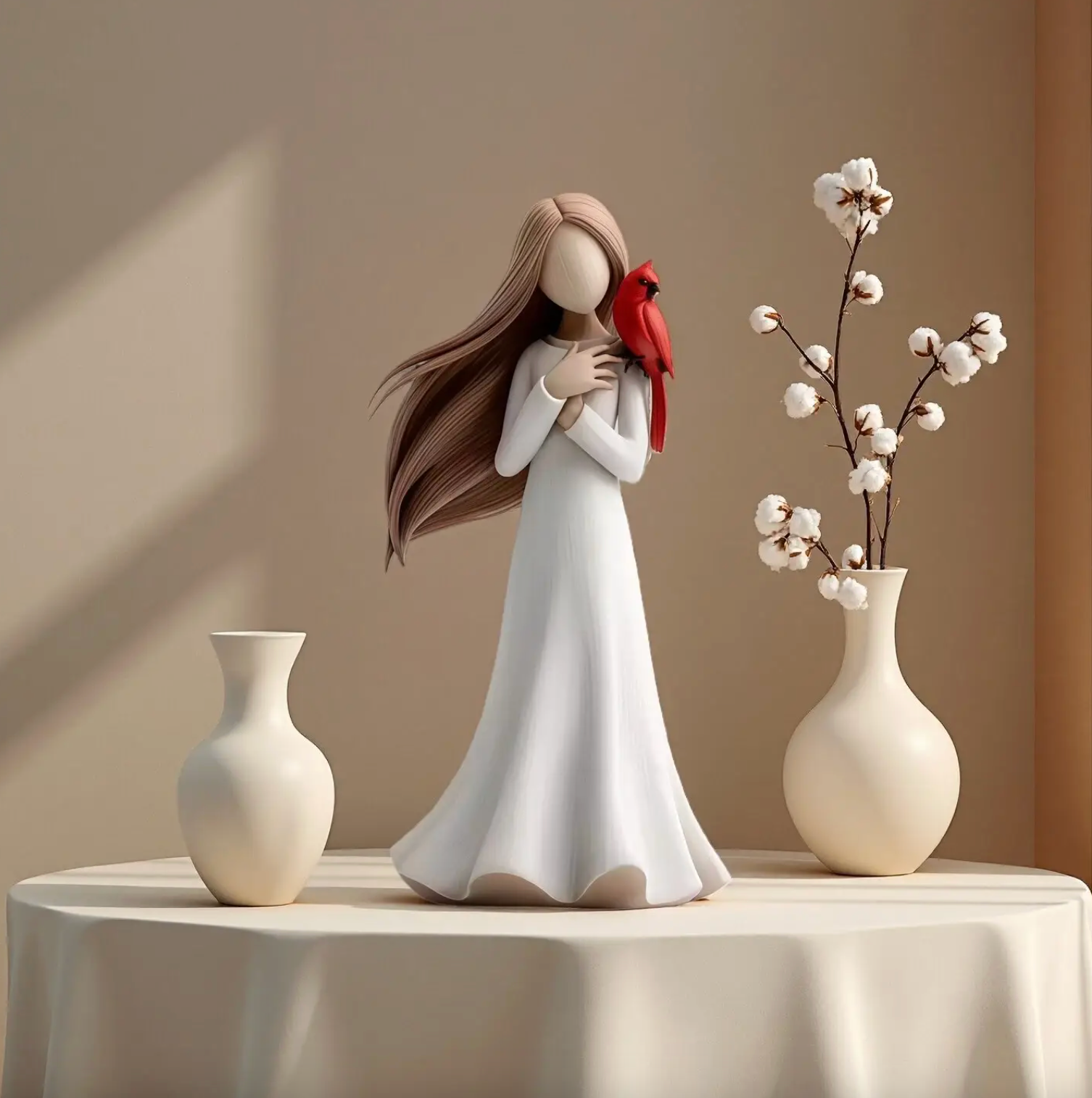 Cardinal Remembrance Figurine in Ivory and Red, view 2