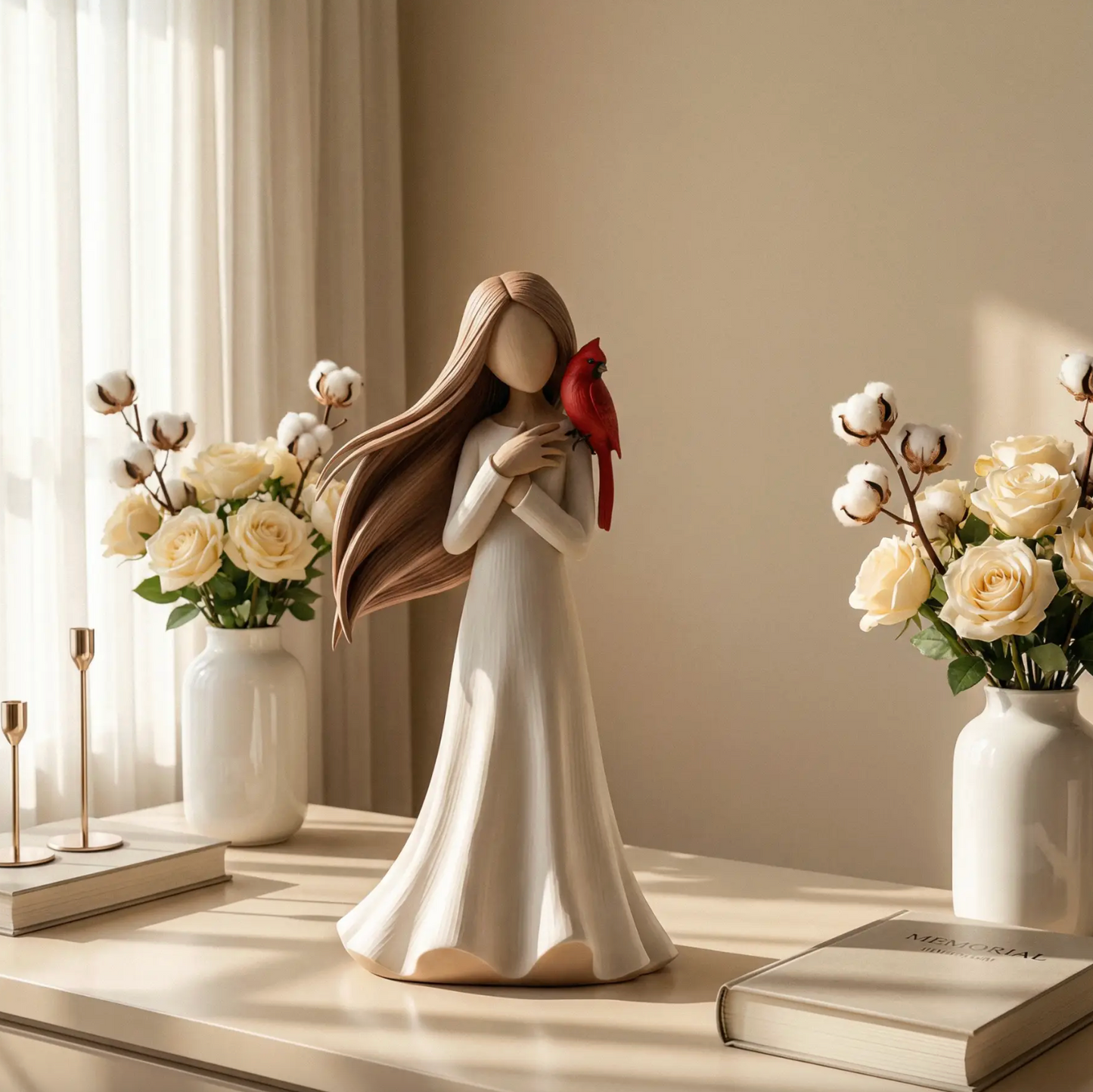 Cardinal Remembrance Figurine in Ivory and Red, view 3