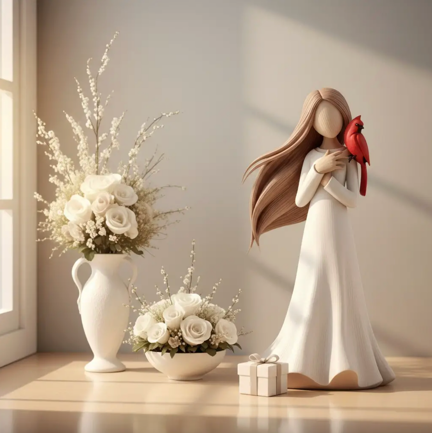 Cardinal Remembrance Figurine in Ivory and Red, view 4