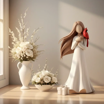 Cardinal Remembrance Figurine in Ivory and Red, view 4