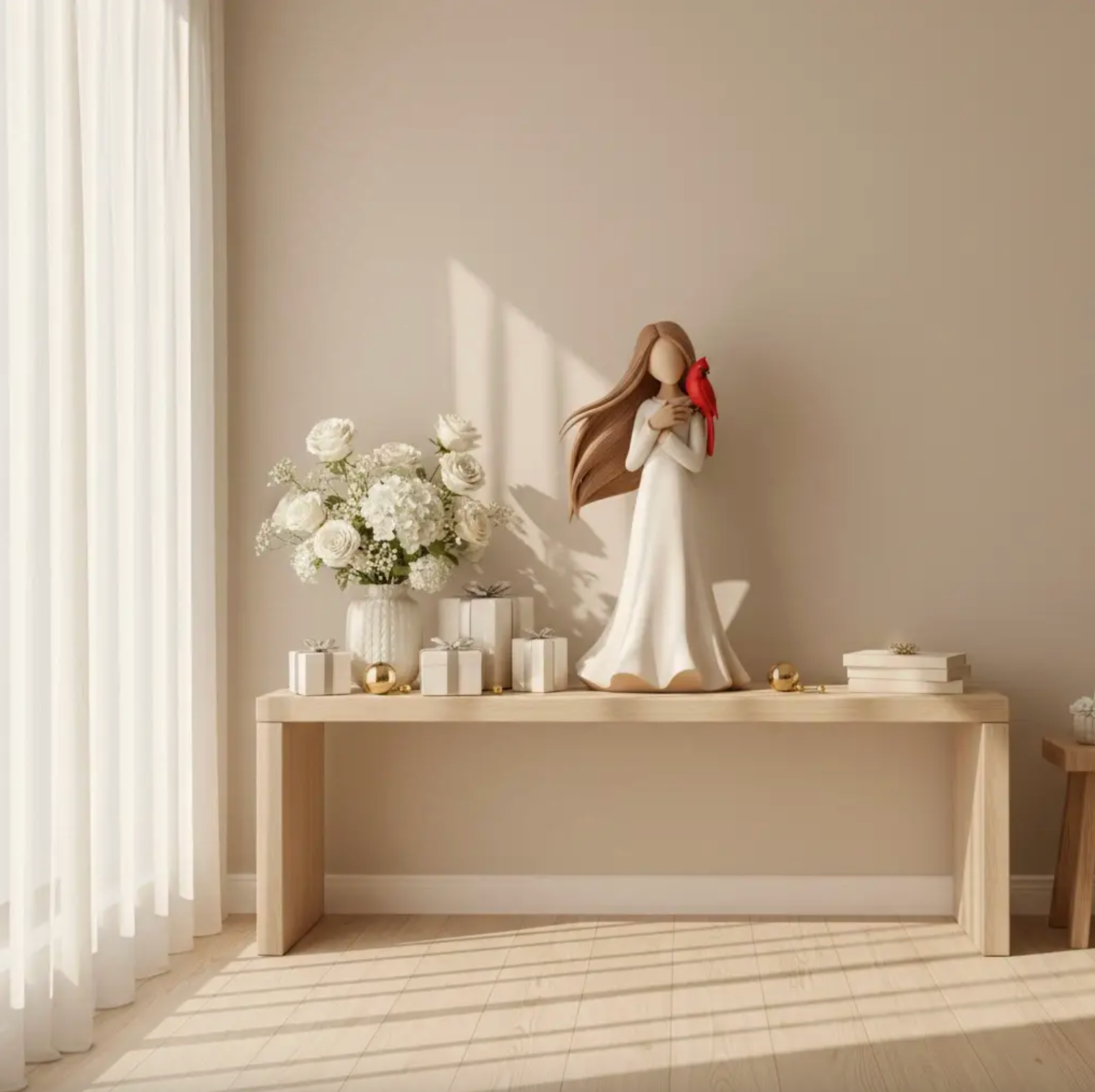 Cardinal Remembrance Figurine in Ivory and Red, view 7