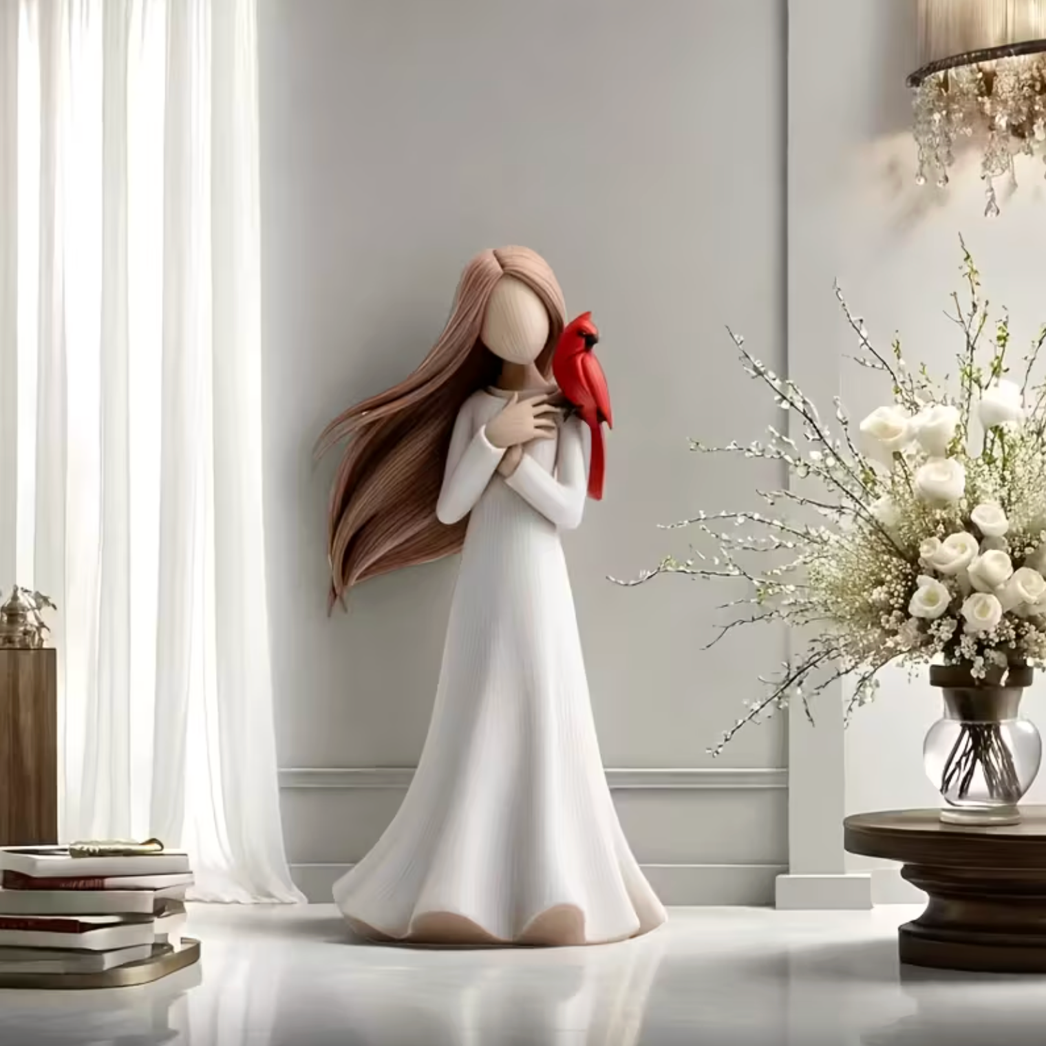 Cardinal Remembrance Figurine in Ivory and Red, view 9
