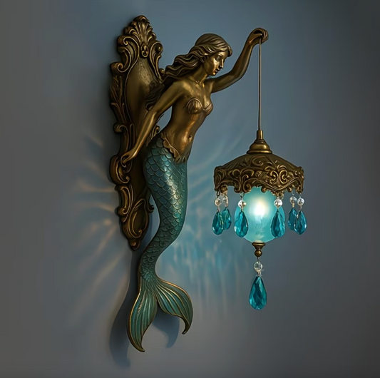 Mermaid Wall Sconce Lamp, Battery Powered Resin