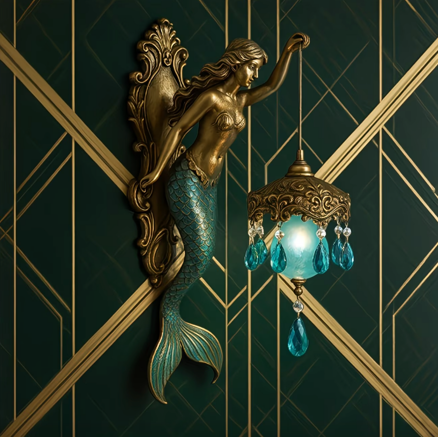 Mermaid Wall Sconce Lamp, Battery Powered Resin, view 10