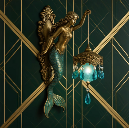 Mermaid Wall Sconce Lamp, Battery Powered Resin, view 10