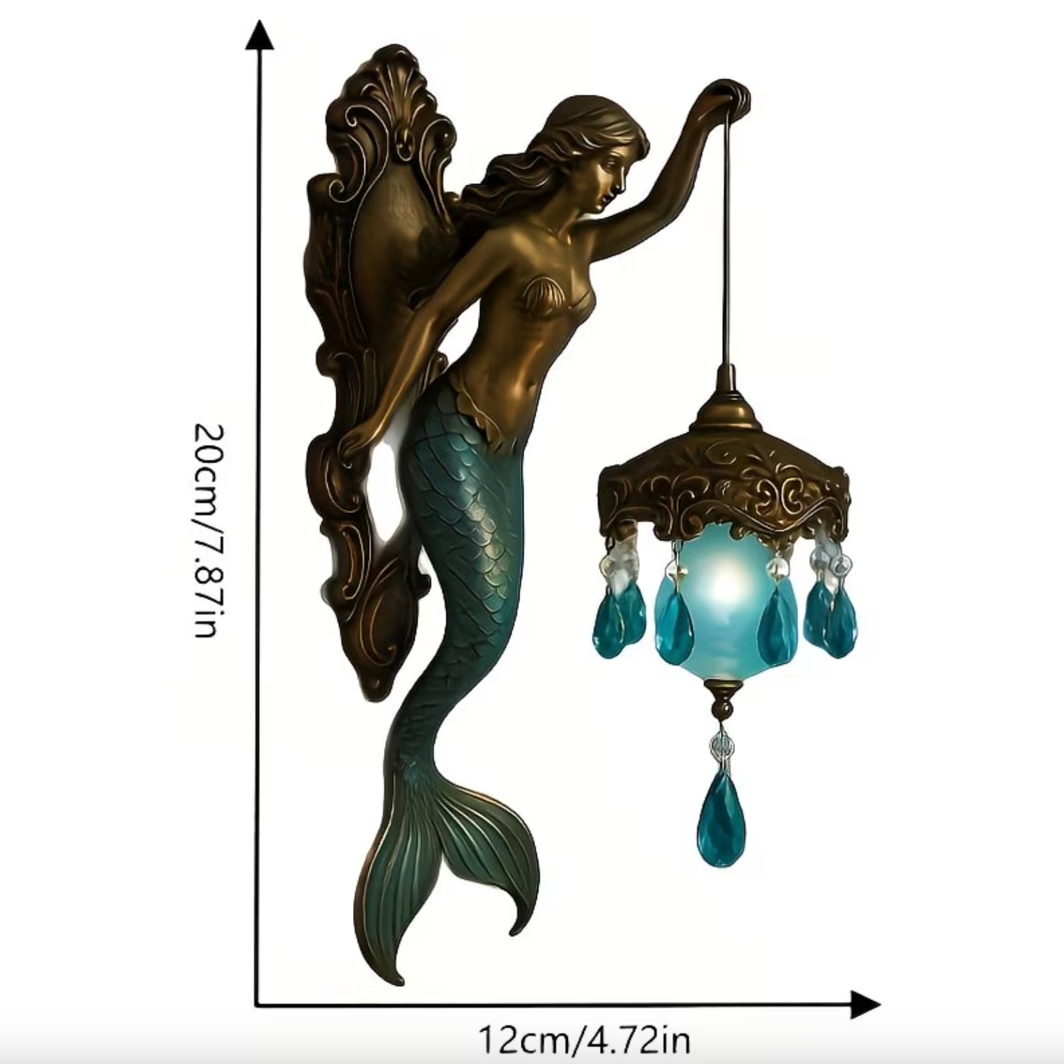 Mermaid Wall Sconce Lamp, Battery Powered Resin, view 12