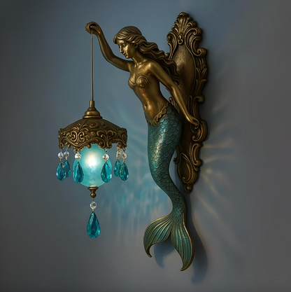 Mermaid Wall Sconce Lamp, Battery Powered Resin, view 5