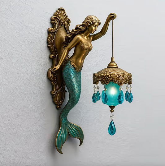 Mermaid Wall Sconce Lamp, Battery Powered Resin, view 2
