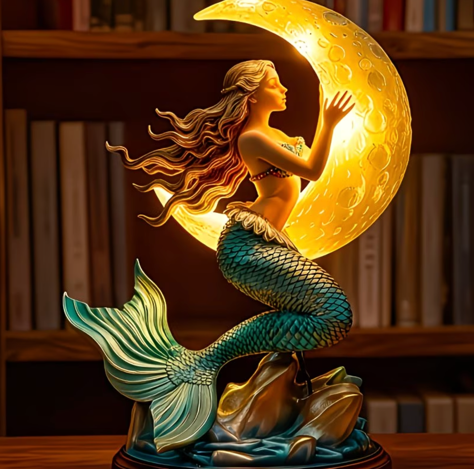 Mermaid and Crescent Moon USB Night Lamp, view 4