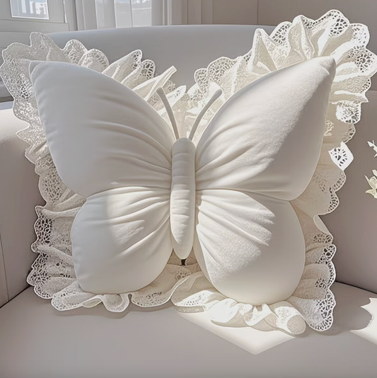 Butterfly Shaped Pillow with Lace Trimmed Wings