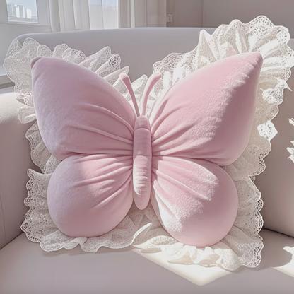 Butterfly Shaped Pillow with Lace Trimmed Wings, view 3