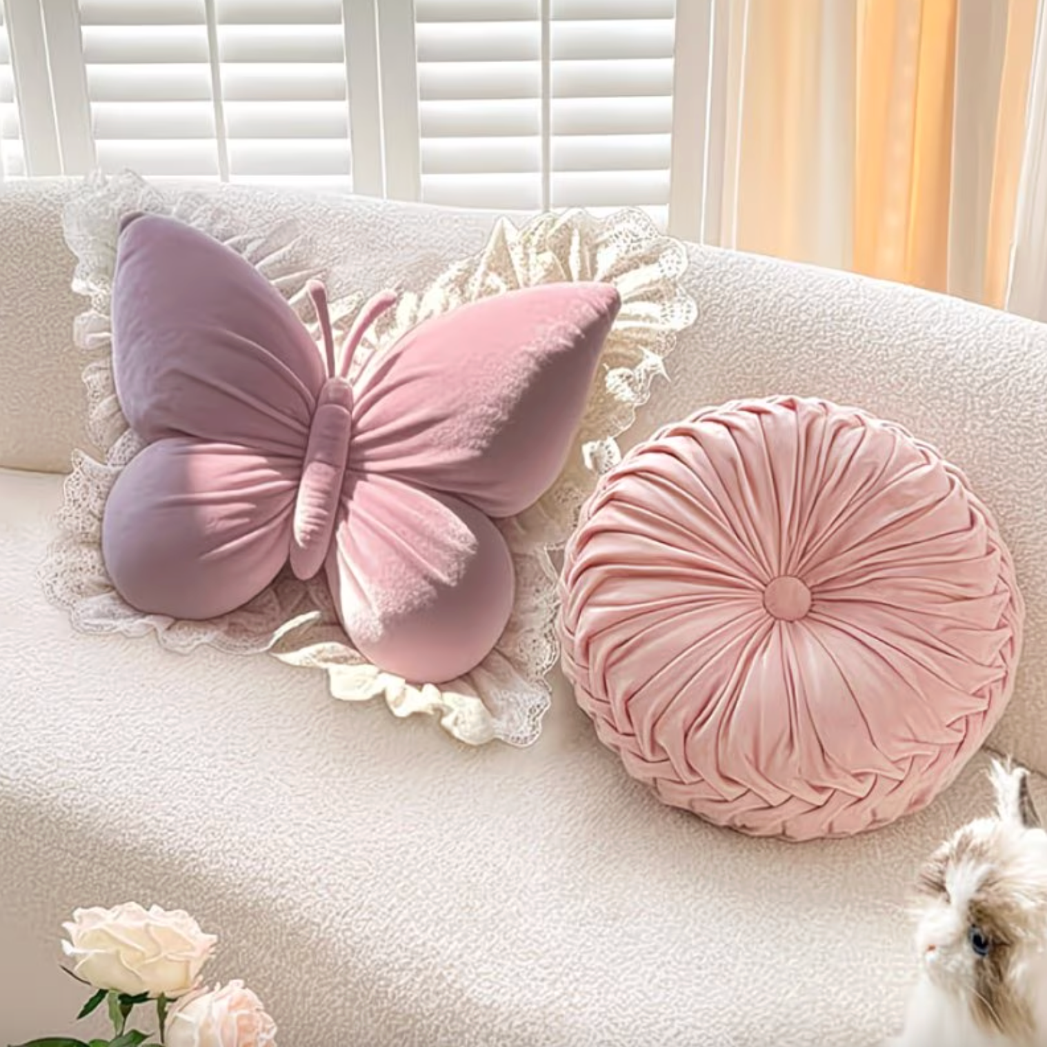 Butterfly Shaped Pillow with Lace Trimmed Wings, view 11