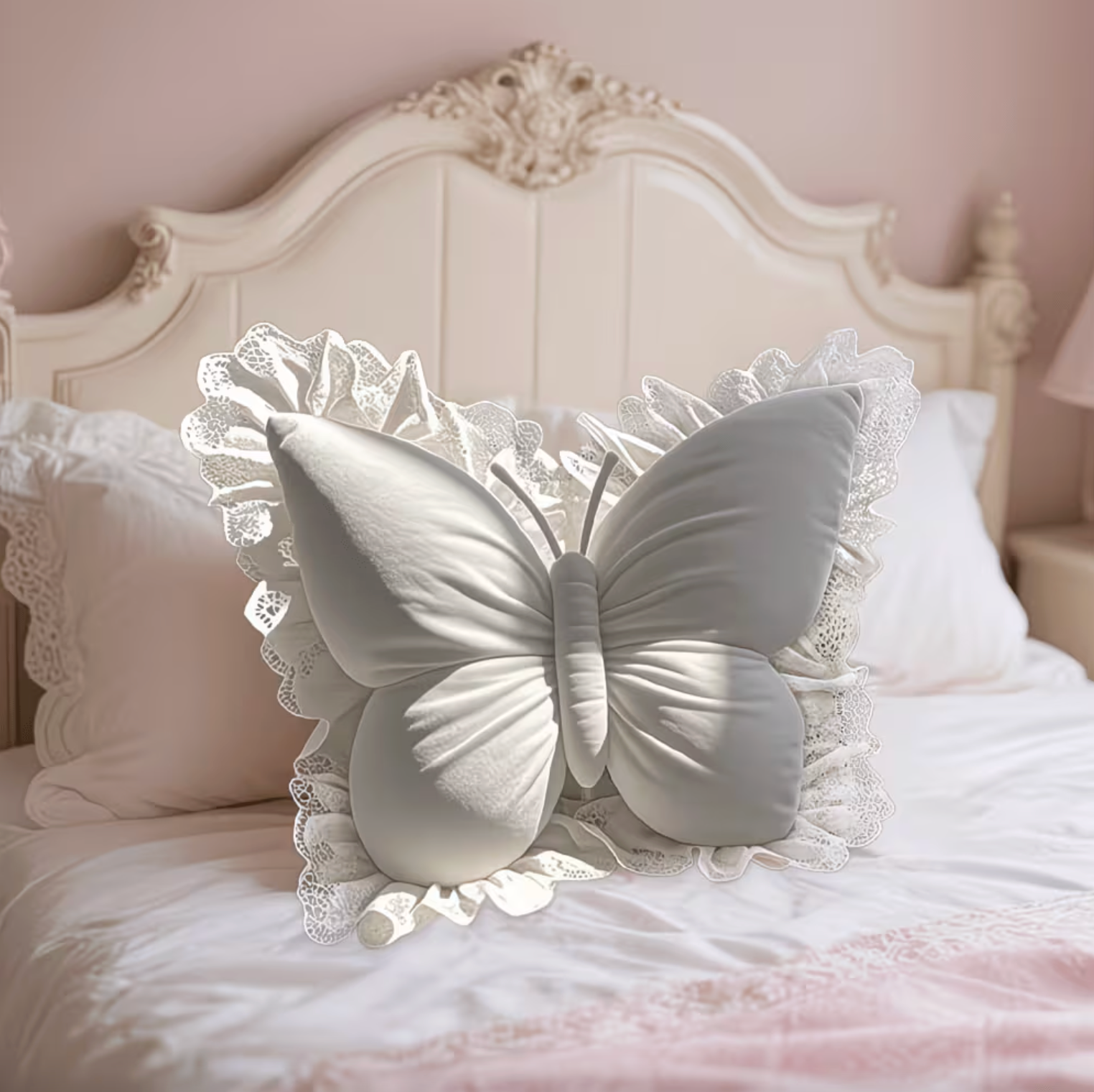 Butterfly Shaped Pillow with Lace Trimmed Wings, view 9