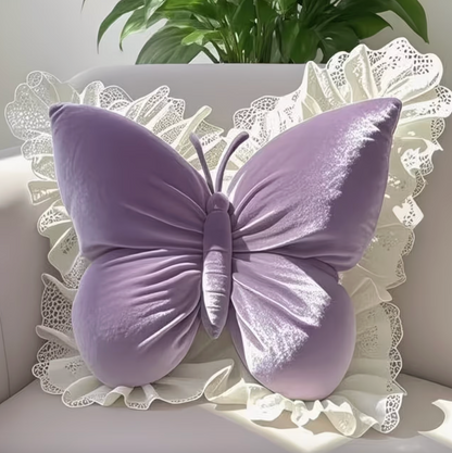 Butterfly Shaped Pillow with Lace Trimmed Wings, view 2