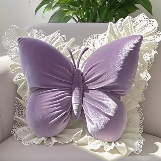 Butterfly Shaped Pillow with Lace Trimmed Wings, view 2