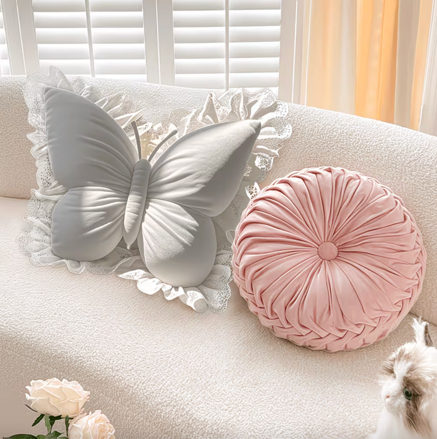 Butterfly Shaped Pillow with Lace Trimmed Wings, view 10