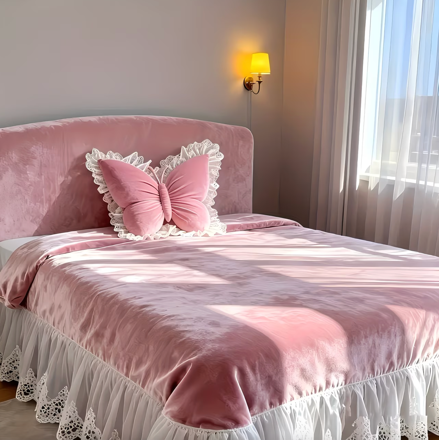 Butterfly Shaped Pillow with Lace Trimmed Wings, view 4