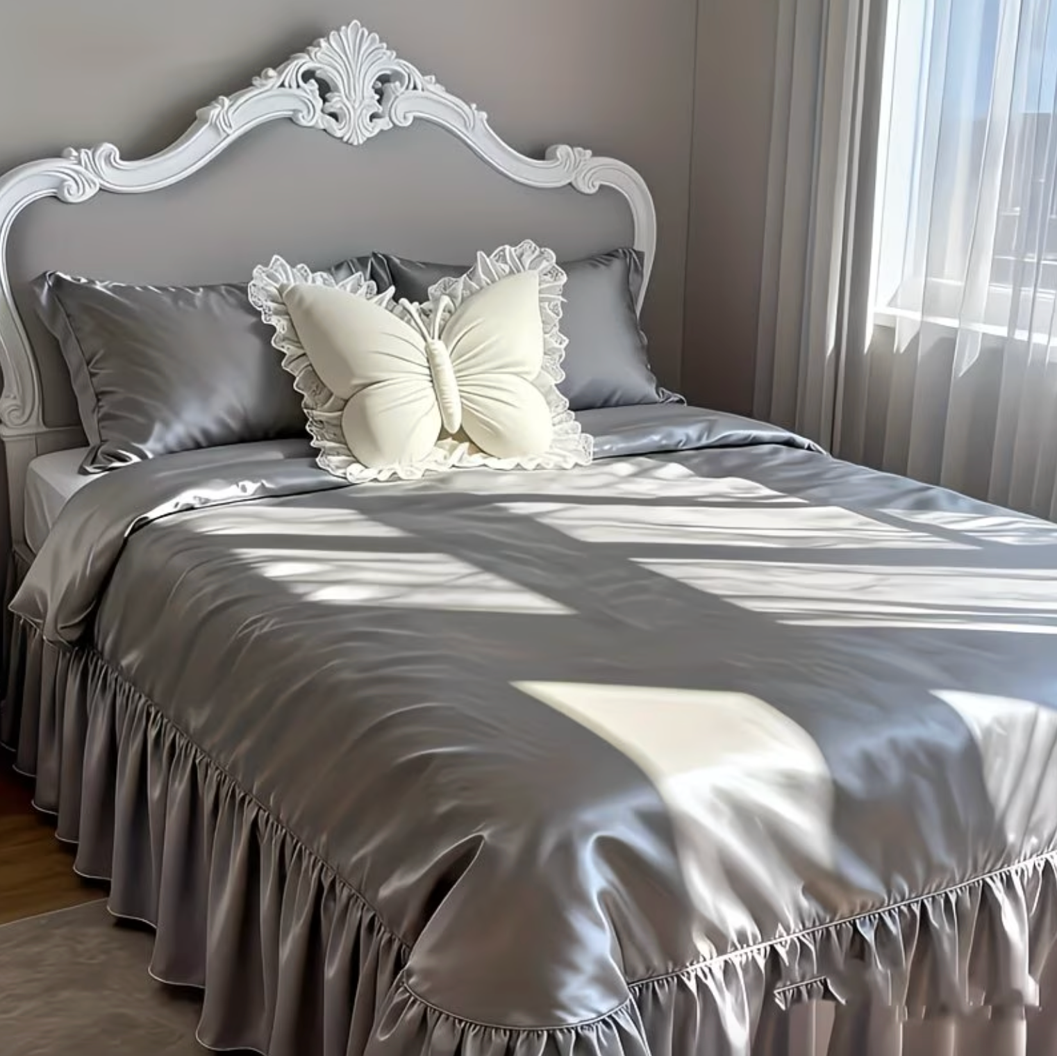 Butterfly Shaped Pillow with Lace Trimmed Wings, view 5