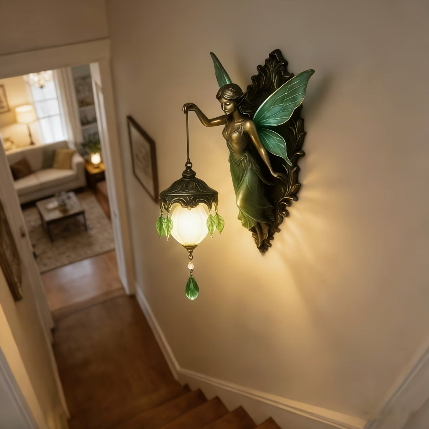 Fairy Wall Sconce with Lantern, Battery Powered Resin, view 10