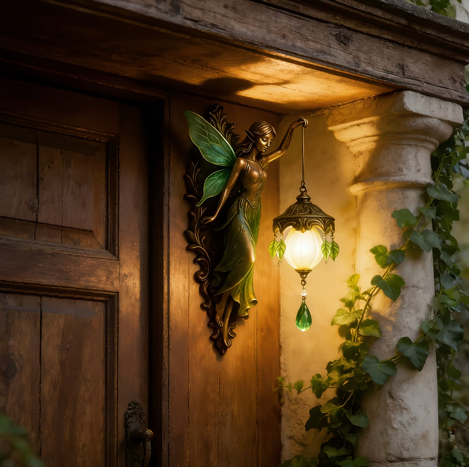Fairy Wall Sconce with Lantern, Battery Powered Resin, view 8