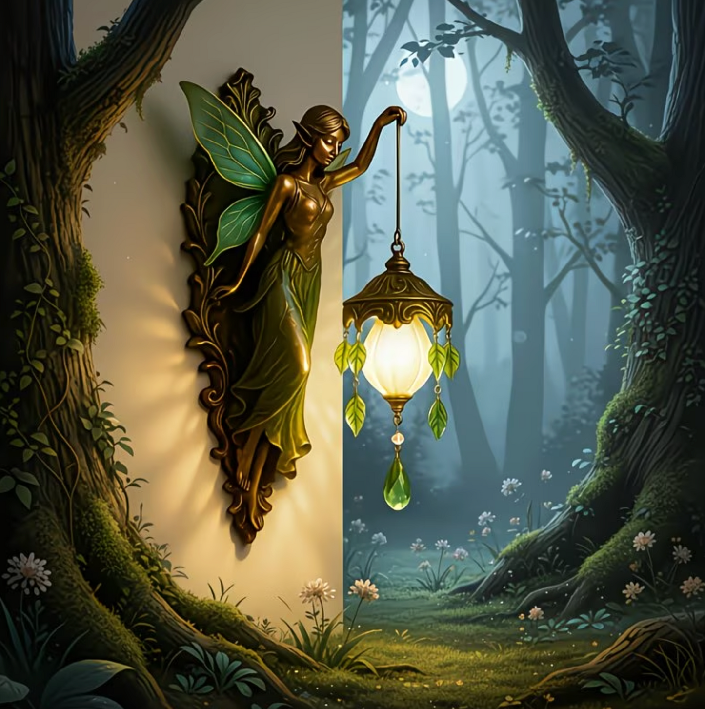 Fairy Wall Sconce with Lantern, Battery Powered Resin, view 5