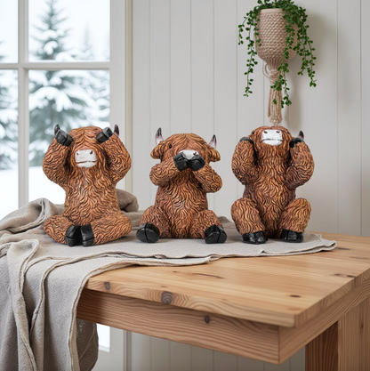 Highland Cow Figurine Set of 3, See Hear Speak No Evil, view 2