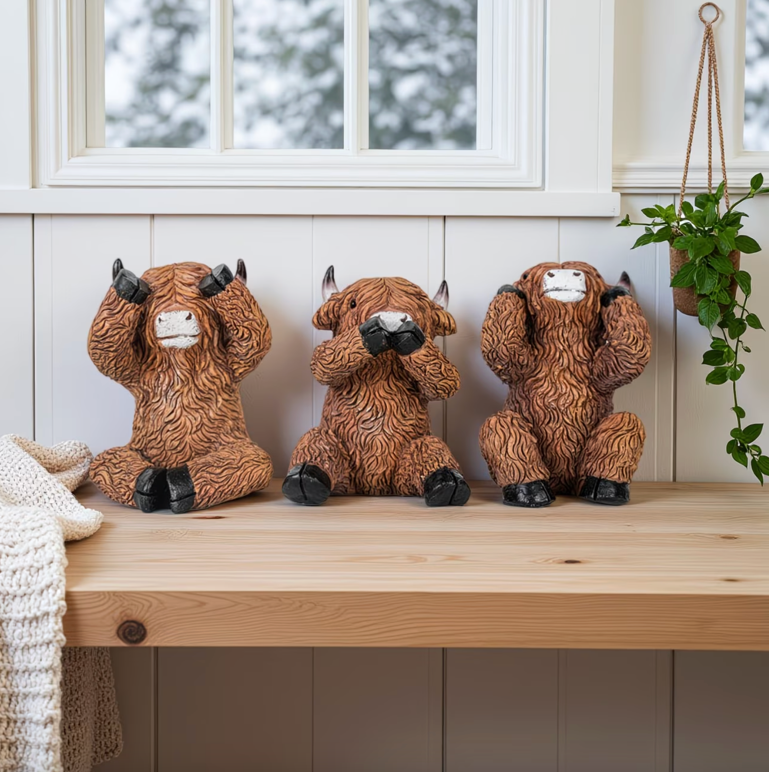 Highland Cow Figurine Set of 3, See Hear Speak No Evil, view 3