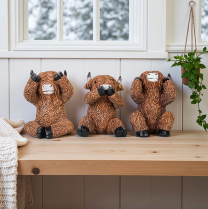 Highland Cow Figurine Set of 3, See Hear Speak No Evil, view 3