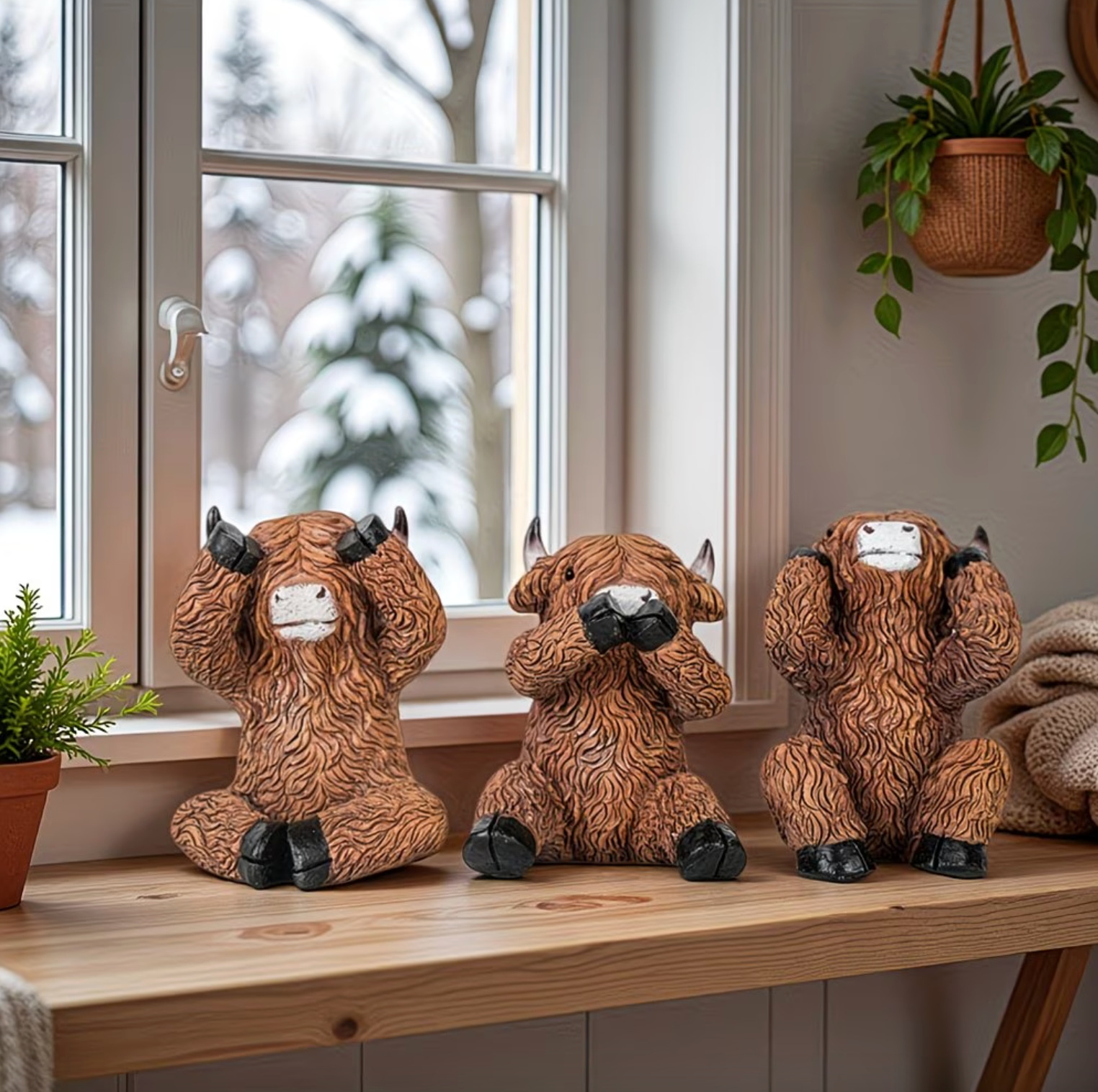 Highland Cow Figurine Set of 3, See Hear Speak No Evil, view 4