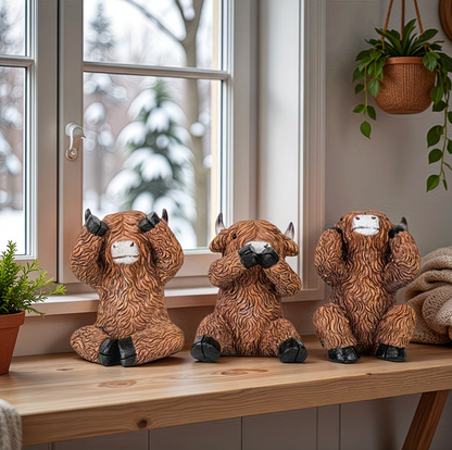 Highland Cow Figurine Set of 3, See Hear Speak No Evil, view 4