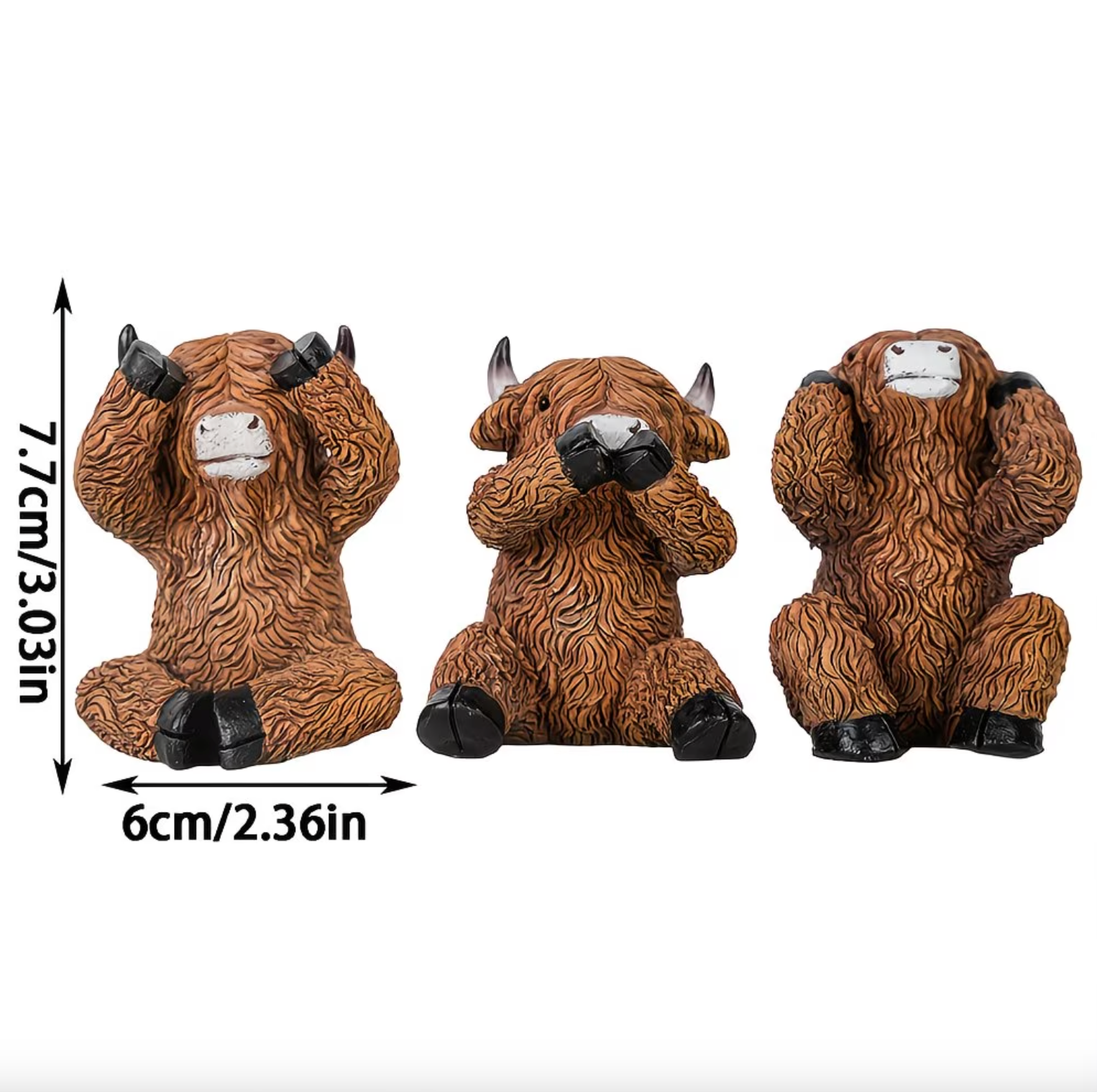 Highland Cow Figurine Set of 3, See Hear Speak No Evil, view 5