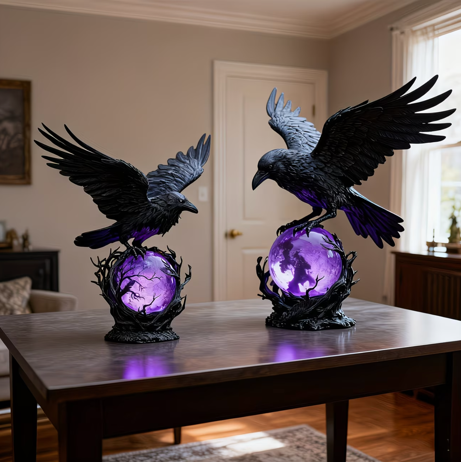 Gothic Raven Orb Accent Lamp in Black Resin, view 3