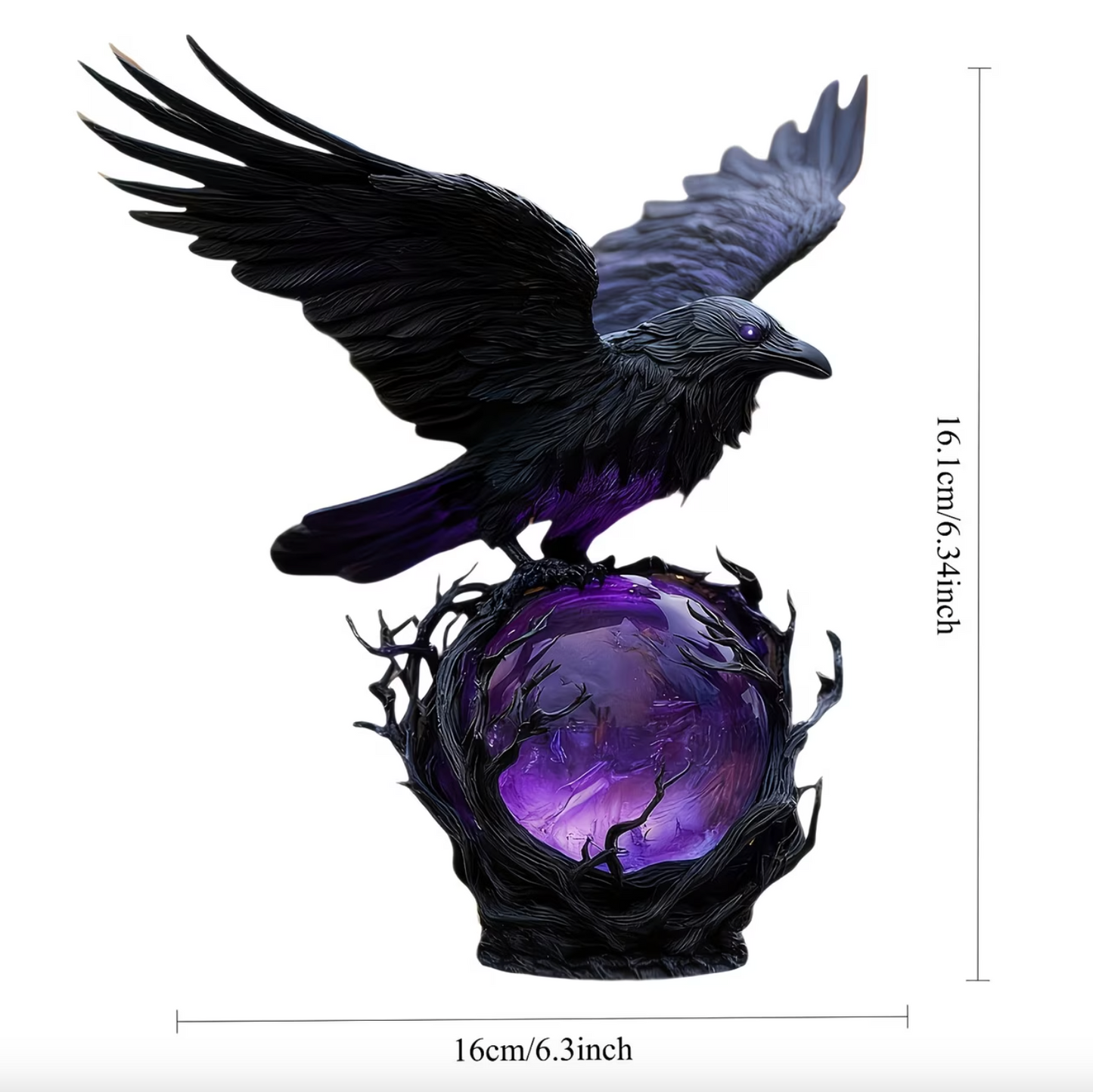 Gothic Raven Orb Accent Lamp in Black Resin, view 9