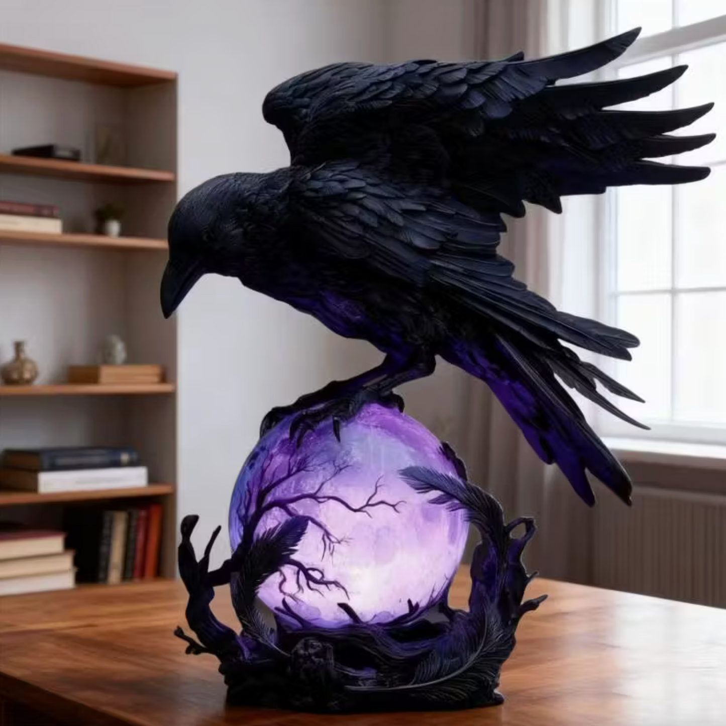 Gothic Raven Orb Accent Lamp in Black Resin, view 10