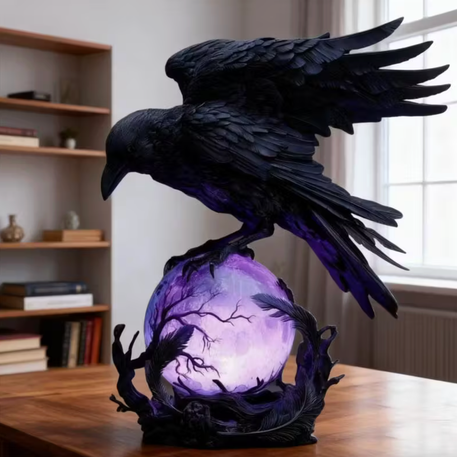 Gothic Raven Orb Accent Lamp in Black Resin, view 10