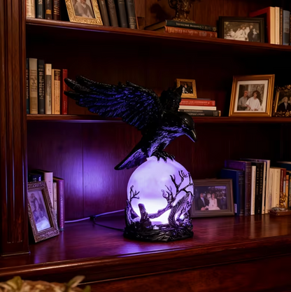 Gothic Raven Orb Accent Lamp in Black Resin, view 6