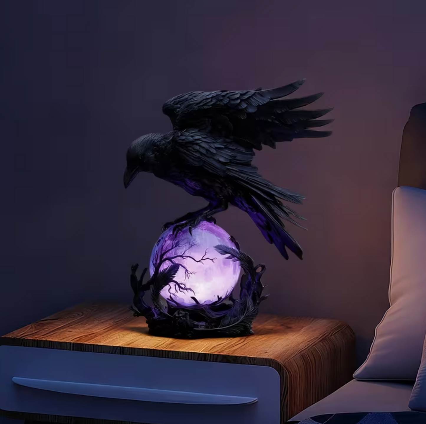 Gothic Raven Orb Accent Lamp in Black Resin, view 4
