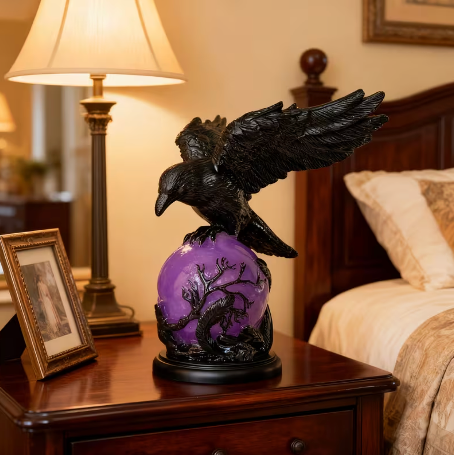 Gothic Raven Orb Accent Lamp in Black Resin, view 11