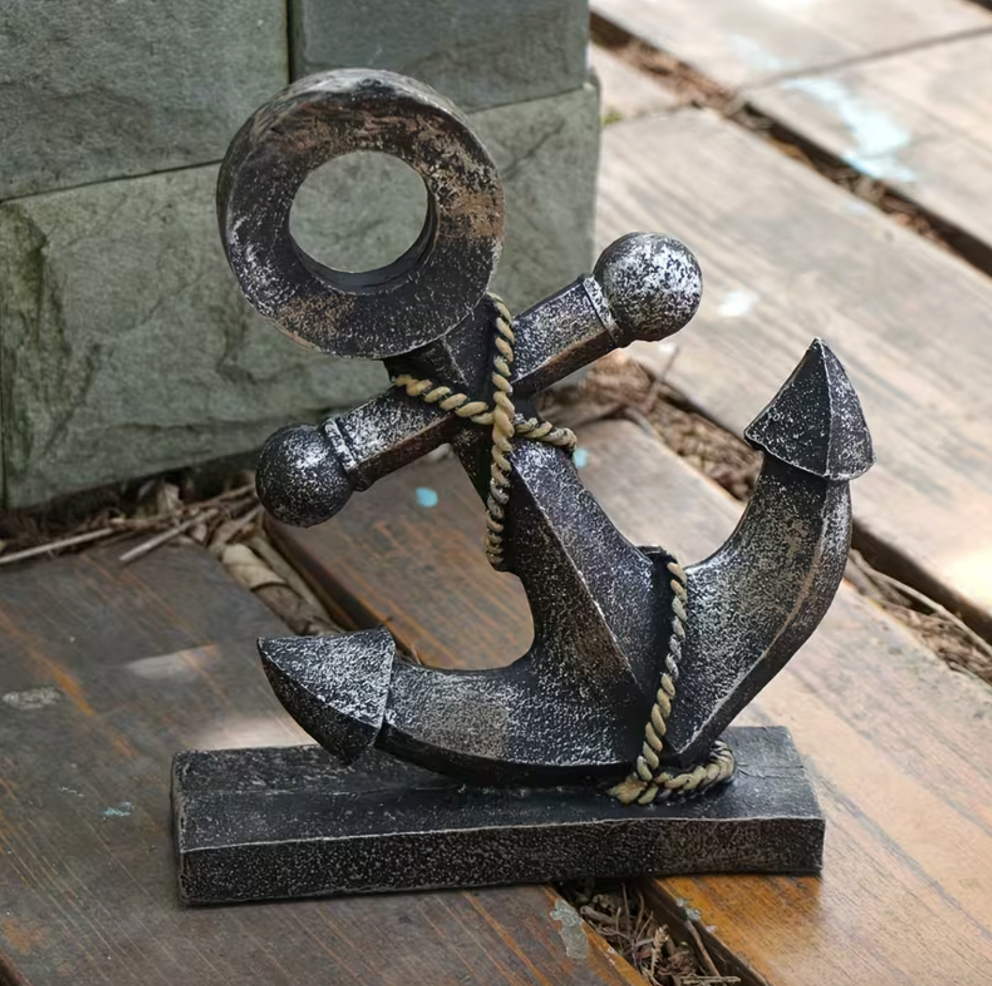 Nautical Anchor Ornament in Resin, Stone Finish, view 3