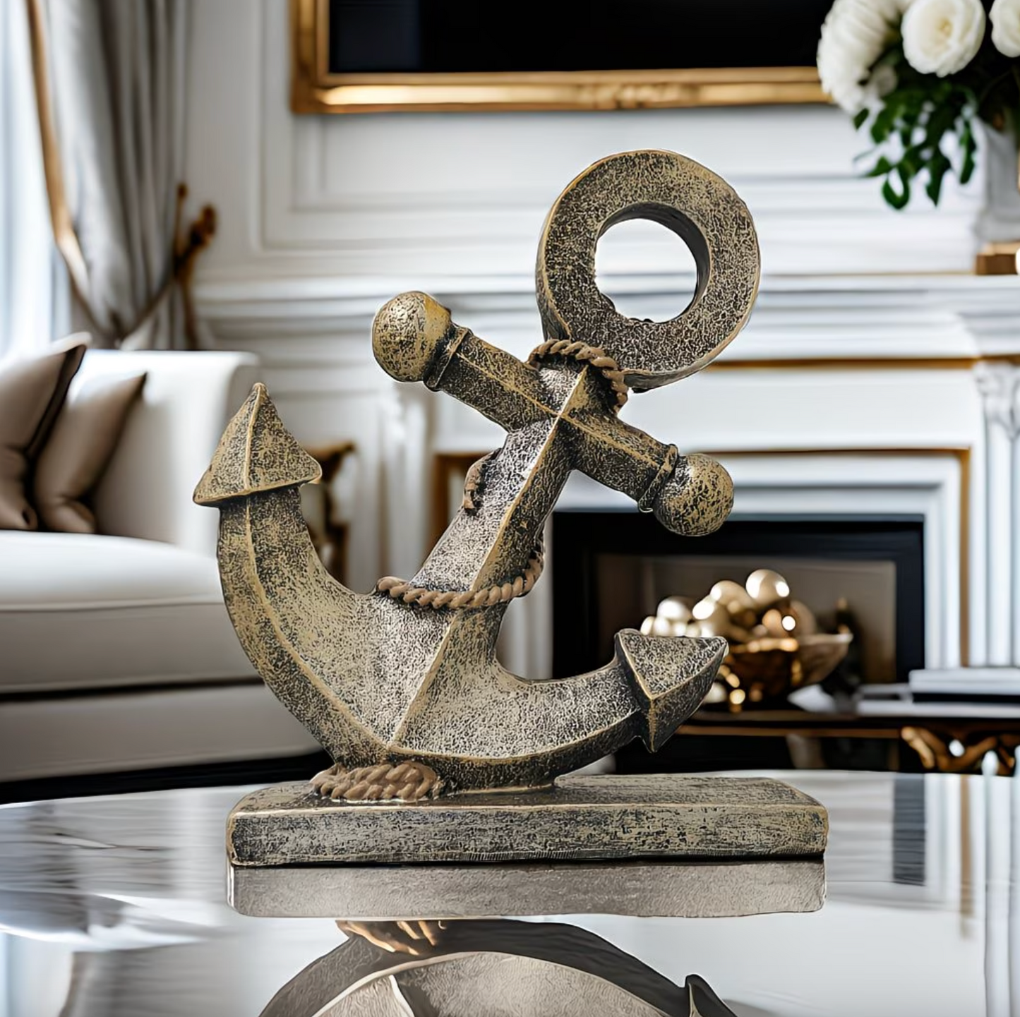 Nautical Anchor Ornament in Resin, Stone Finish, view 5