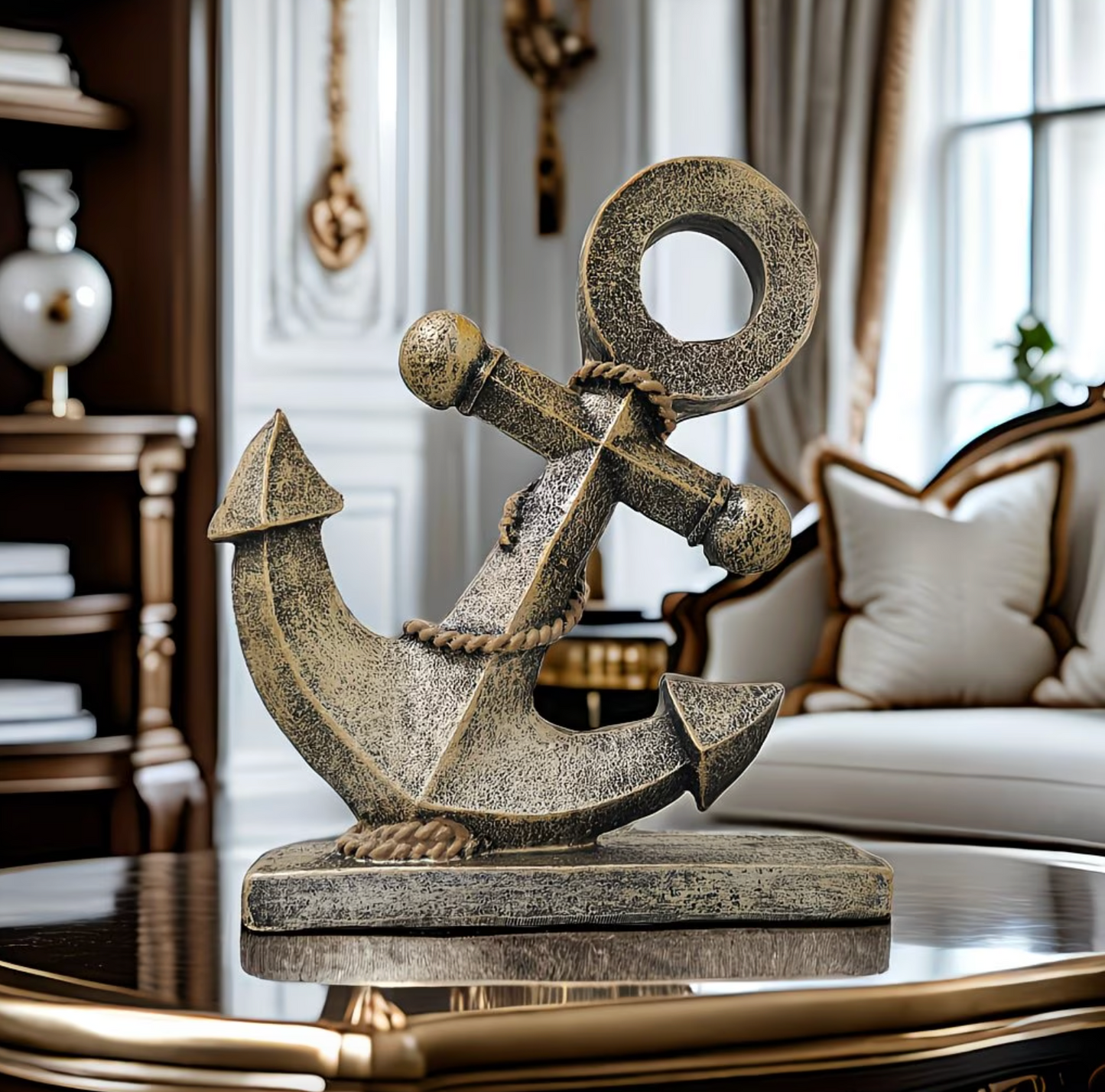 Nautical Anchor Ornament in Resin, Stone Finish, view 9